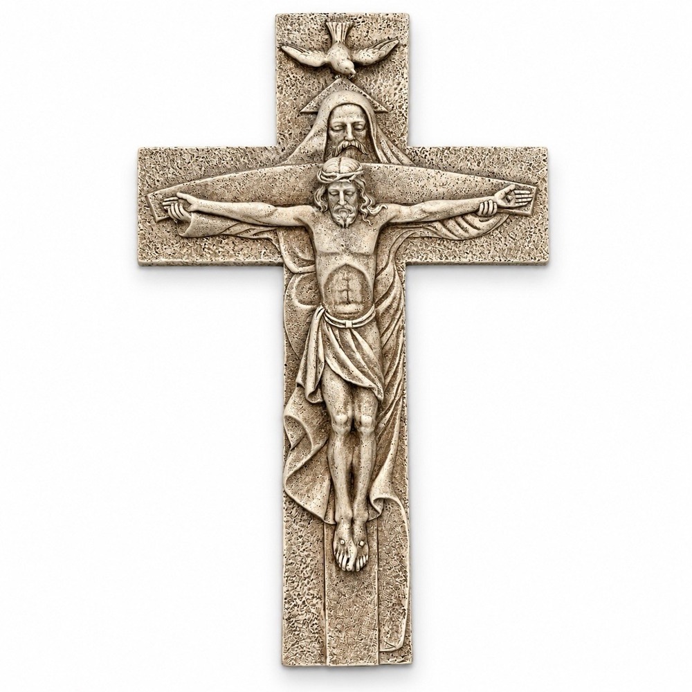 Holy Trinity Crucifix Wall Cross God Father Son Holy Spirit Dove 12" Catholic
